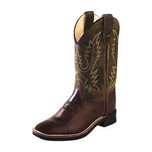 Old West Brown Leather Broad Square Toe Cowboy Boots BSC1877 Boy’s Size 1.5D